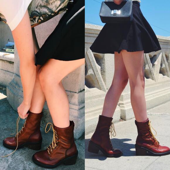 Gee WaWa Dixie Steel Lace Up Brown Leather Heeled Boot 8 Free People Anthro - Picture 7 of 10